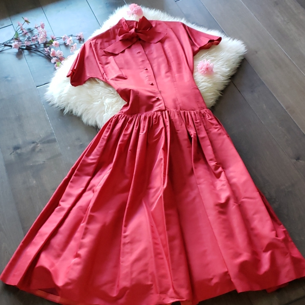 Vintage Lanz Red Satin Mrs. Maisel with Petticoat